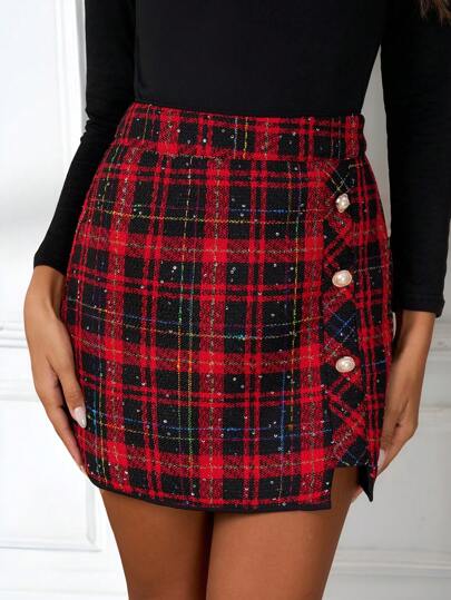 SHEIN Clasi 圣诞红色加厚迷你裙女秋冬红裙圣诞女裙圣诞女装冬季女装