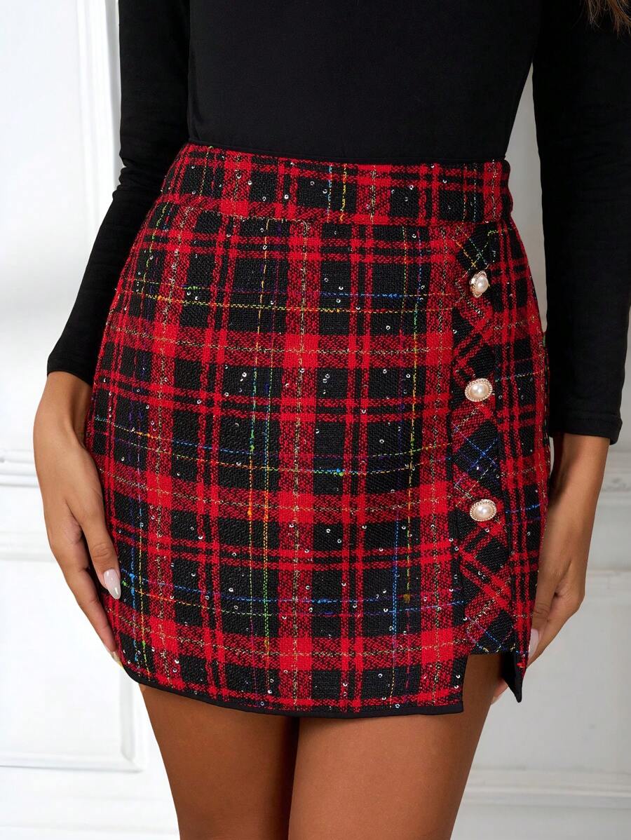 SHEIN Clasi 圣诞红色加厚迷你裙女秋冬红裙圣诞女裙圣诞女装冬季女装 - 紅色 - 查看 1