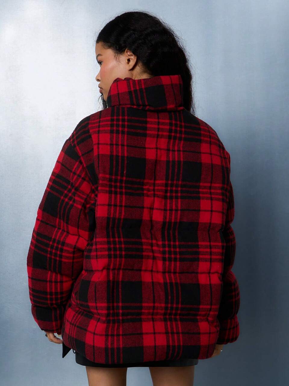 SUMWON WOMEN Buffalo Plaid Quilted Insulated Puffer Coat