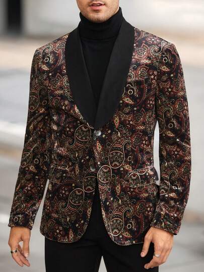 Manfinity VCAY Men's Woven Turndown Collar Long Sleeve Casual Blazer Jacket, Suitable For Autumn/Winter