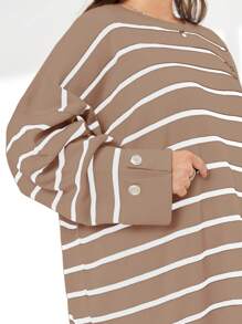 SHEIN Cottnline Striped Pattern Drop Shoulder Sweater & Knit Skirt - Multicolor - View 4