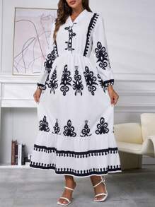 INAWLY 1pc Women Full-Print Minimalist Casual Mini Dress, Long Sleeve