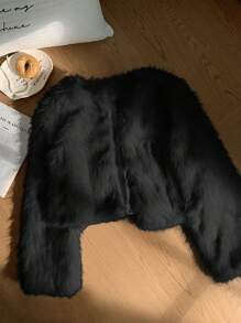 SHEIN Privé 秋冬大码女式仿毛无领夹克