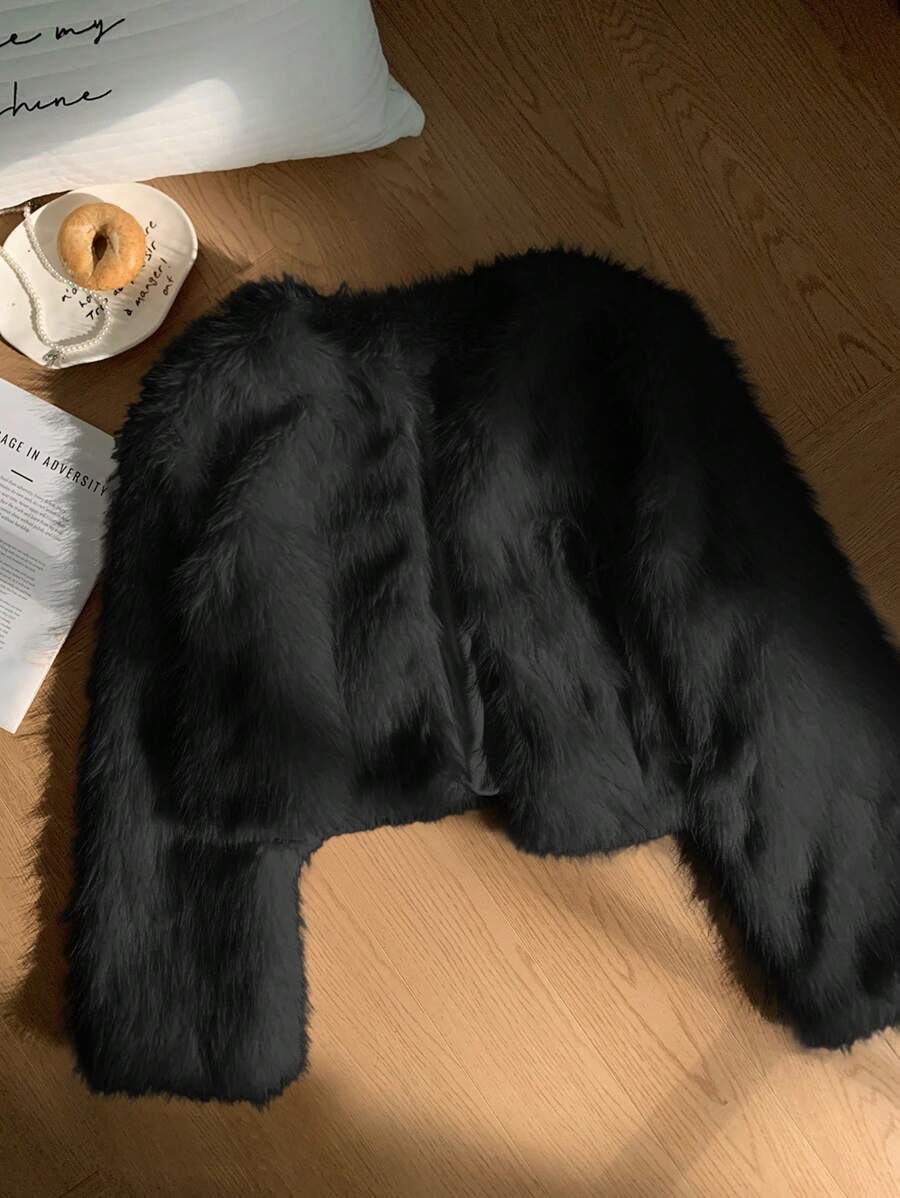 SHEIN Privé 秋冬大码女式仿毛无领夹克