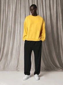 SUMWON Classic Sweatshirt Lightweight Crewneck Sweatshirt Streetwear Essential Fall Winter Basic Athletic Wear Casual Sports Athleisure College Campus Everyday Comfort - Yellow - View 3