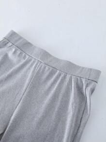 SHEIN LUNE Women's Drawstring Flare Pants, Long - Light Grey - View 5