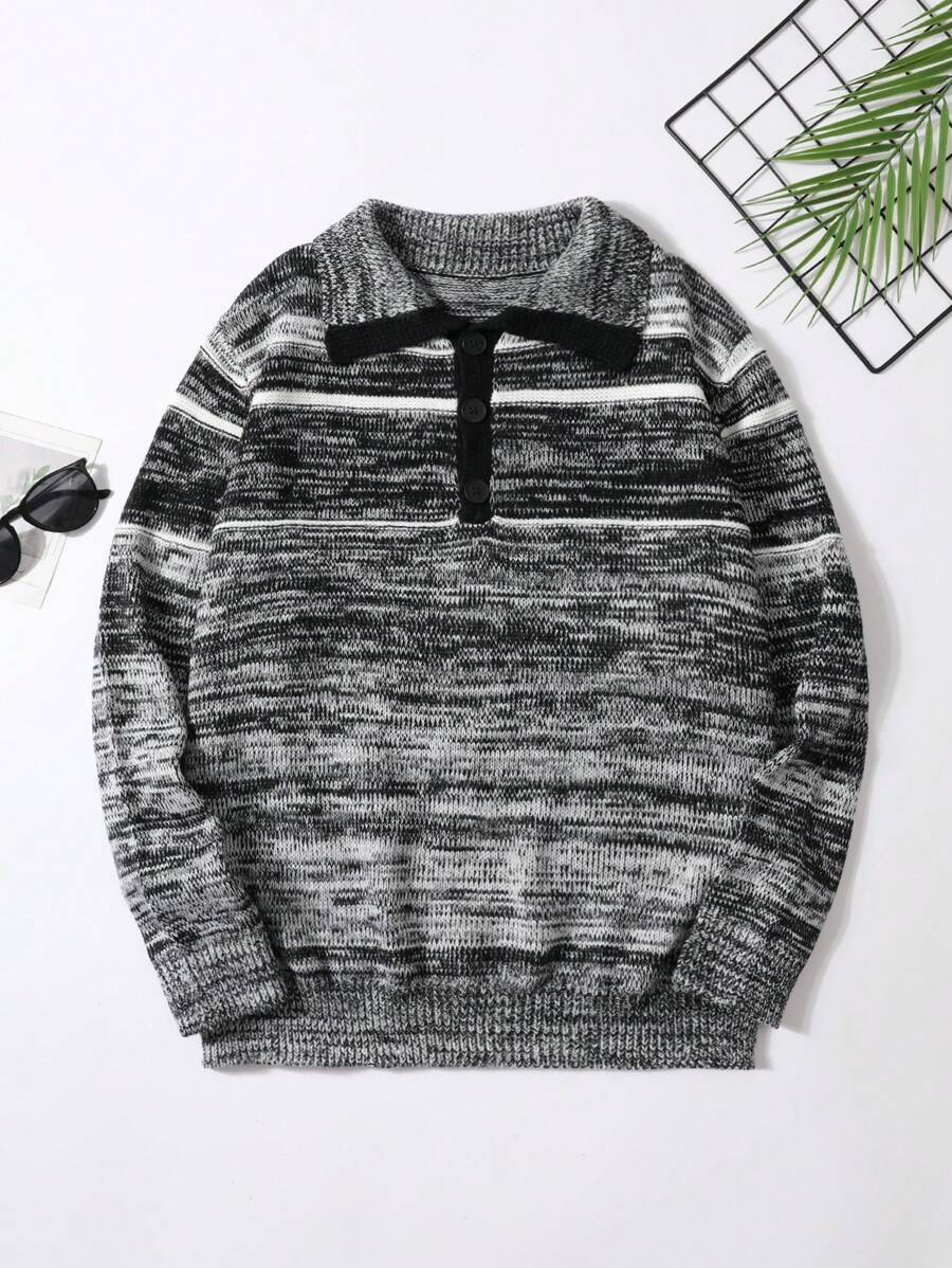 Manfinity Hypemode Men's Front Button Long Sleeve Simple Knitted Sweater, Casual Daily Wear - Multicolor - View 1