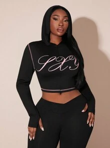 SHEIN SXY Áo nỉ chui đầu phối màu tương phản cỡ lớn dành cho nữ, trang phục thể thao thường ngày mùa thu, tay dài, phù hợp cho các bữa tiệc mùa thu và mùa đông, đi chơi đêm, sinh nhật, tiệc độc thân, dễ thương, thường ngày, đi mua sắm, thời trang đường phố, đi chơi, tôn dáng, dễ phối đồ. - màu đen - Xem 9