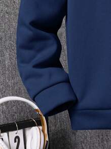 SHEIN 2pcs/Set Bundled Deal, Buy 1 Get 1 Free, Thick Plush Boys Costume Kids Costume Tween Boy Loose Casual Hoodie And Pants Two-Piece Suit, Suitable For Halloween, Christmas, Commute, School, Casual, Sports, Autumn/Winter