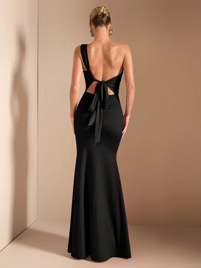 SHEIN BAE Vestido asimétrico con atar en el cuello para mujer, elegante para uso diario, citas, salidas, discotecas, fiestas, Navidad, otoño