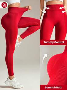 Core Rhythm Women Solid Color High Waist Seamless Leggings For Chinese New Year Yoga Pants - Red - View 7