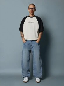 SUMWON Sao Paulo Oversized Raglan T Shirt Baseball Style Streetwear Crop Top Urban Fashion Skater Casual Wide Cut Cotton Jersey - Multicolor - View 3