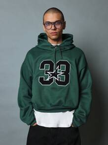 SUMWON Classic Athletic Pullover Hoodie With Star Number Varsity Design Sports Team College Style Kangaroo Pocket Casual Winter Sweatshirt