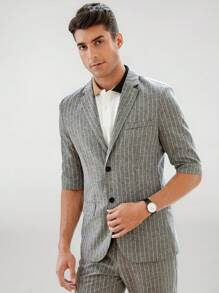 Manfinity VCAY Men Striped Print Lapel Neck Blazer & Suit Trousers Without Tee - Grey - View 5