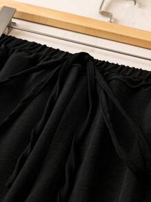 SHEIN LUNE Pantalones De Pierna Ancha Con Cordón En La Cintura Para Tallas Grandes - Negro - Ver 4