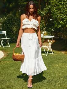 SHEIN VCAY Falda Sólida De Color Con Corbata En La Cintura Para Vacaciones