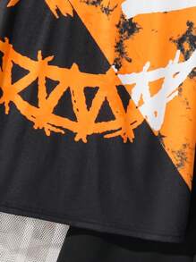 2 sztuki Tween Boys Casual Street Graphic Print Crew Neck Loose T-shirt i spodenki Knit Set