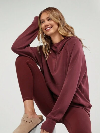 GLOWMODE 莫代尔丝绸触感超大长袖半拉链连帽衫秋季