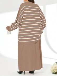 SHEIN Cottnline Striped Pattern Drop Shoulder Sweater & Knit Skirt - Multicolor - View 2
