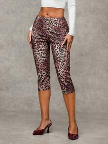 SHEIN BAE Women's Fall Knitted Tights Casual Comfortable Breathable Animal Printcropped Pants Cycling Pants, Fashion Items, Leggings Capri Pants