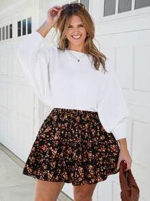 SHEIN LUNE Plus Size Casual Floral Ruffle Hem Mini Skirt, Vacation Style Birthday New Years Women Valentine's Day Business Casual Woman - Multicolor - View 6