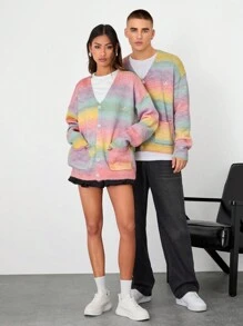 Manfinity VCAY Unisex Gradient Mohair Blend Casual Loose Cardigan, Suitable For Autumn/Winter, For Christmas - Multicolor - View 6