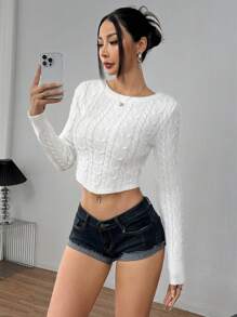 INAWLY Women's Short Textured Knit Warm Pullover Sweater In White, Holiday Festive Style For Autumn/Winter Knit Pullover Fall - White - View 5