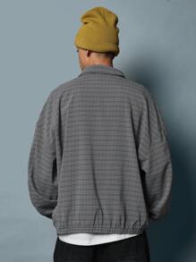 SUMWON Vintage Style Checkered Zip Front Shacket Loose Fit Oversized Casual Streetwear Spring Fall Outerwear Weekend Urban Daily Essentials Lightweight - Black and White - View 3