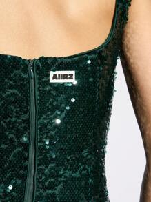 AiiRZ Sequin Bodycon Midi Dress Holiday Party Cocktail Evening Formal Sleeveless Square Neck Glamorous Special Occasion Wedding Guest Sparkle Elegant