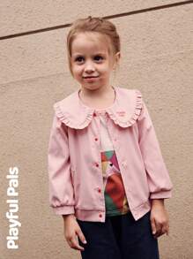 SHEIN 1 Pc Young Girls Coats Ruffle Peter Pan Collar Letter Print Fun Cute/Vintage/Casual/Outings Autumn/Winter/Spring Suitable For School And Outings - Pink - View 5