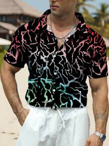 Manfinity Dauomo 男士休闲全印花短袖前扣衬衫，夏季 - 彩色 - 查看 1