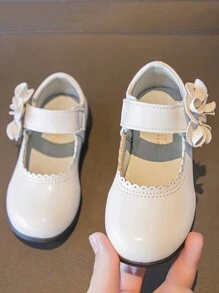1 par de zapatos planos para niñas, beige, cómodos y versátiles con y diseño de flor de estilo hada para uso al aire libre, zapatos sencillos para niños - Beis - Ver 4