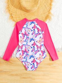 Young Girls' Minimalist One-Piece Swimsuit With Raglan Zip, Casual Everyday Wear