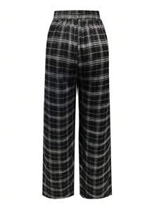 Celure Plus Size Women's Bestselling Casual Knit Patchwork Asymmetrical Hem Colorblock Shirt With Straight Leg Pants, Loose Fitting Two Pieces Set, Spring/Summer - Multicolor - View 5