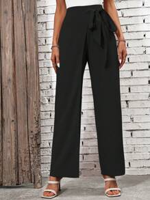 SHEIN Clasi Quần cạp cao thắt nút bên hông - màu đen - Xem 3
