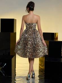 SHEIN Belle Vestido elegante y lujoso de gala de línea A con estampado de leopardo de lentejuelas, vestido para invitada de boda