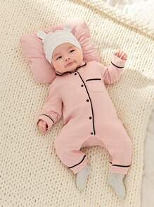 Cozy Pixies Bộ đồ liền thân dài tay cổ tròn dệt kim mềm mại cho bé gái sơ sinh kèm gối đầu 2 món - Hồng - Xem 4