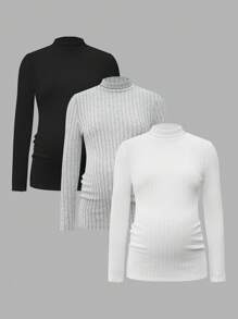 SHEIN Women Maternity Ribbed Slim Fit Essential Base Layer, Base Layer Top - Multicolor - View 1