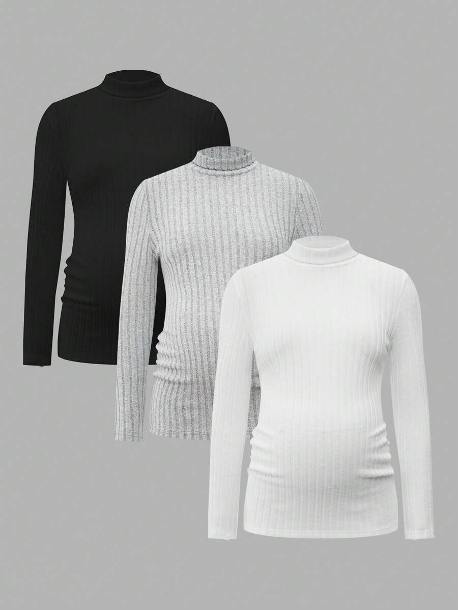 SHEIN Women Maternity Ribbed Slim Fit Essential Base Layer, Base Layer Top - Multicolor - View 1