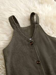 1set/2pcs Women's Military Green Dress With White Vertical Striped Long Sleeve Undershirt, Mommy & Me Set (2 Sets Sold Separately) Fall Cloth For Women - Green - View 7