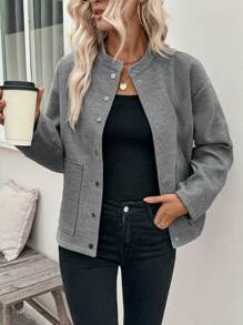 SHEIN Clasi Women's Autumn/Winter Stand Collar, Big Pocket, Drop Shoulder, Long Sleeve, Casual