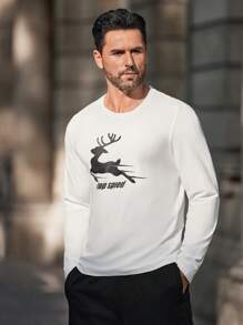 Manfinity Homme Men's Simple & Fashionable Casual Long Sleeve T-Shirt, Everyday Wear