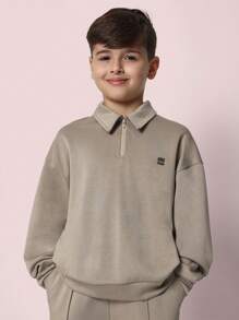 SUMWON Tween Boys Comfy Regular Fit Long Sleeve Polo Shirt And Jogger Pant With Pleats 2 Piece Set
