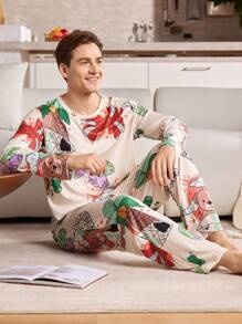 2 件套睡衣套装，圆领长袖上衣和长裤