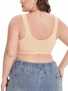 Plus Size Lace Splice Mesh Front Hook Closure Wireless Lingerie Bra Set - Multicolor - View 2