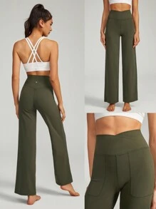 GLOWMODE 29" FeatherFit™ Crossover Wide Leg Pocket Pants Daily Casual Fall - Army Green - View 7