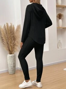 SHEIN Knitted Ribbed Long Sleeve T-Shirt And Leggings Set, Maternity 2pcs Outfit