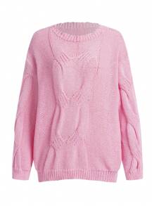 INAWLY Suéter de cuello redondo de unicolor talla grande, informal para otoño/invierno, jersey de punto de temporada