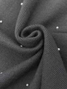 Maija Women's Gray Casual Rhinestone Collar Loose Long Sleeve Sweater Top, Versatile Minimalist Style Suitable For Daily Wear And Party, Early Spring