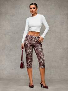 SHEIN BAE Women's Fall Knitted Tights Casual Comfortable Breathable Animal Printcropped Pants Cycling Pants, Fashion Items, Leggings Capri Pants